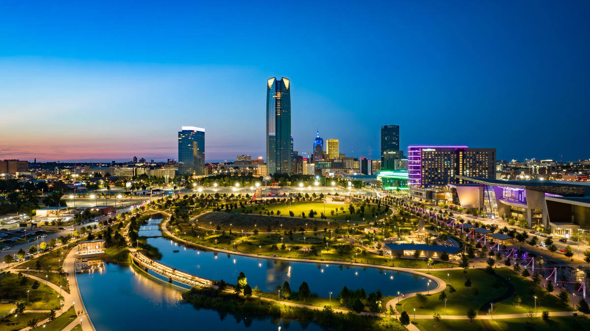 Image of Oklahoma City skyline at night